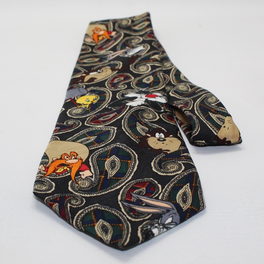 Vintage 1994 Looney Tunes Tie Paisley Character Necktie Bugs Bunny Sylvester